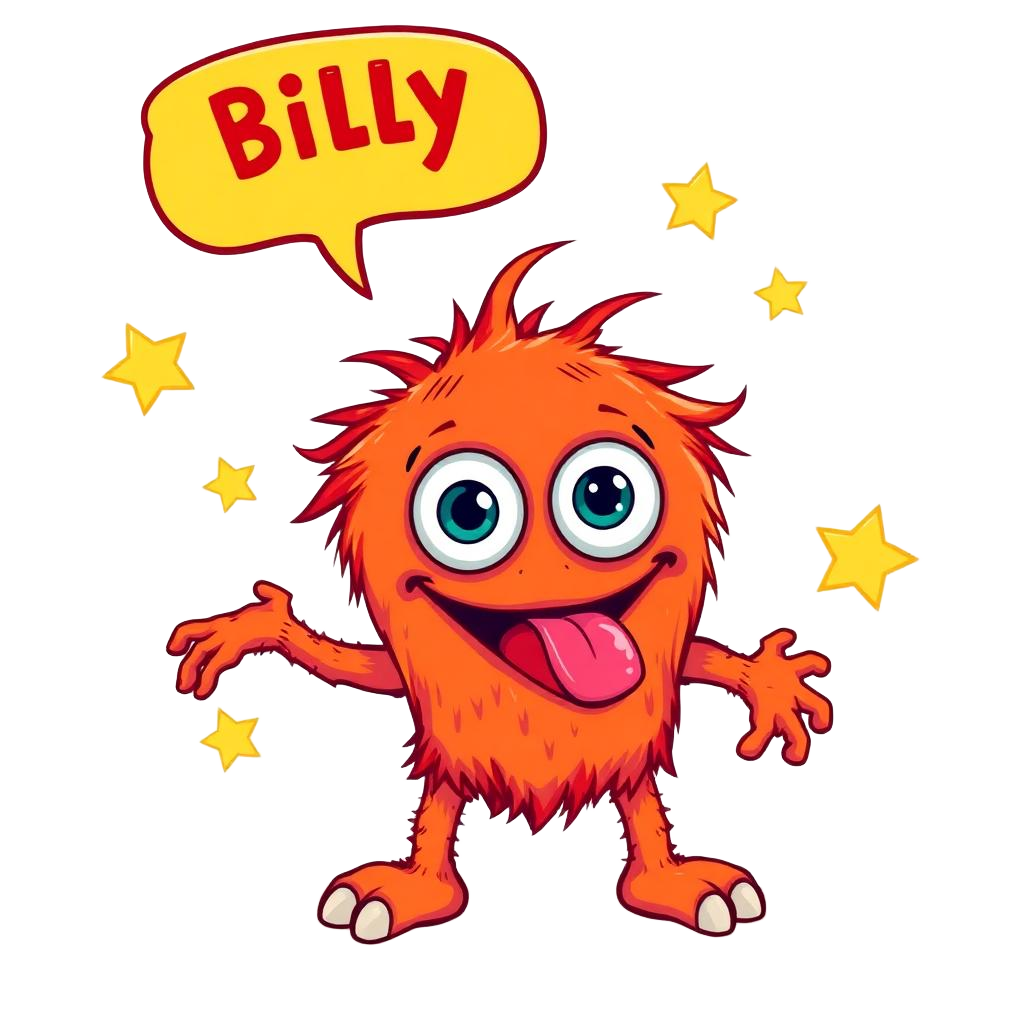 Billy Bully, a silly orange puppet with googly eyes
